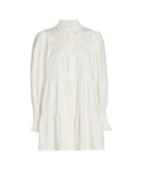 WAYF White Long-Sleeve Tiered Shirt Dress - Classic Collared Style